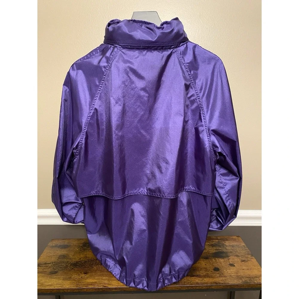 Vintage Eddie Bauer Rain Jacket Mens Large Purple Vented Nylon Zip Packable Hood